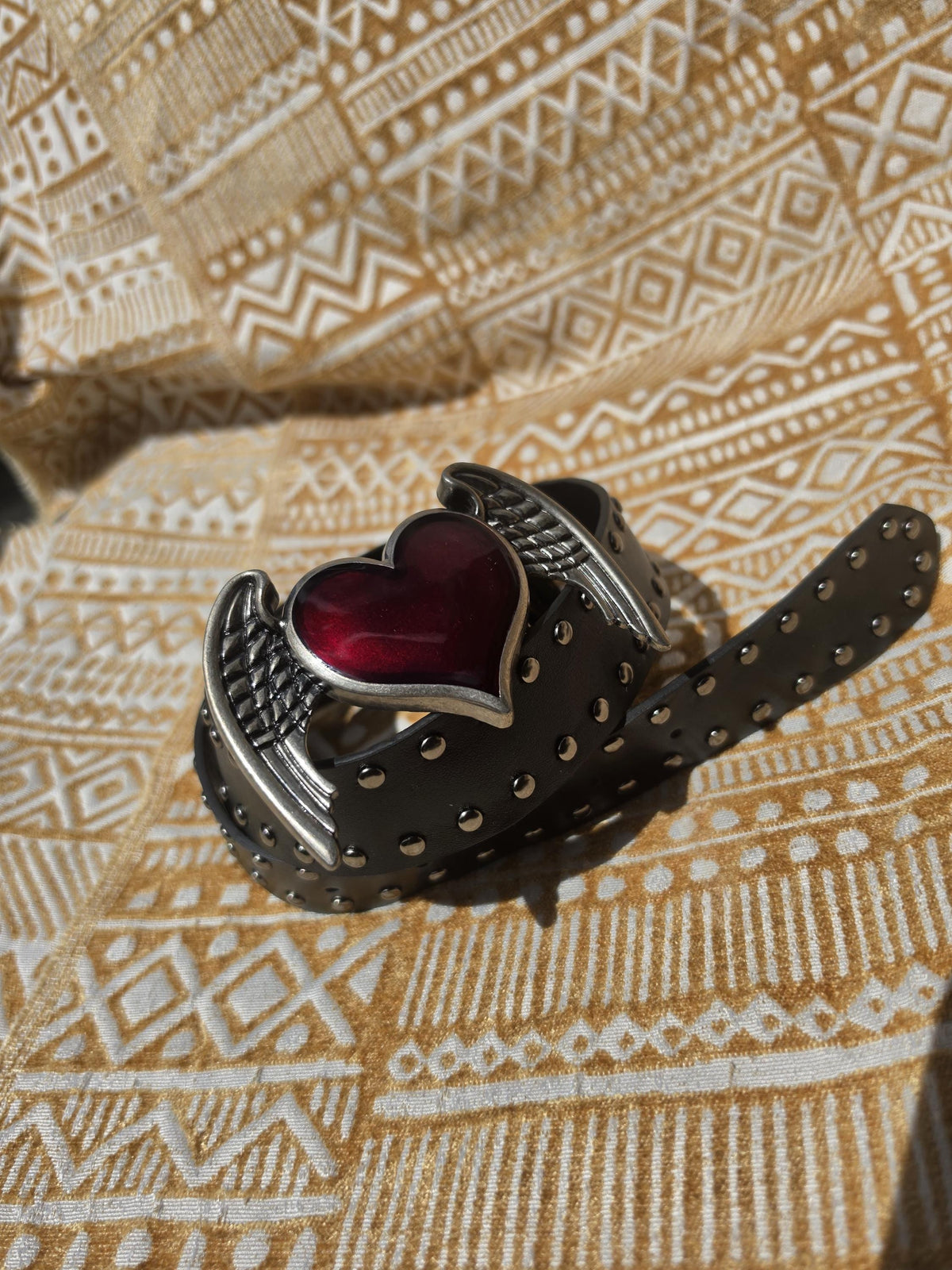 Dark Romance Winged Heart Statement Buckle |Studded Belt