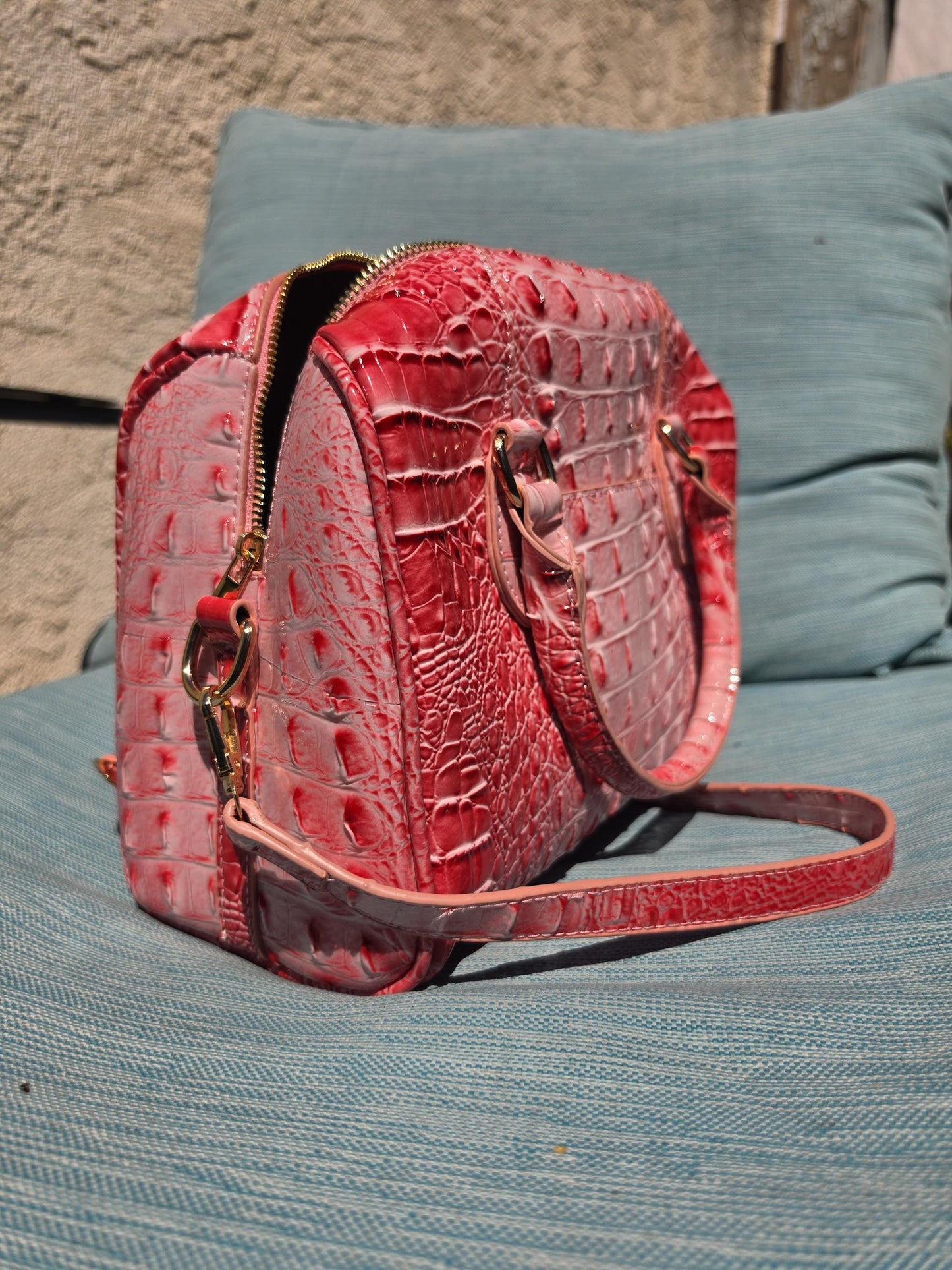 Embossed Crossbody Crocodile Bag | Pink | Luxury Texture | Daily Commute Bag