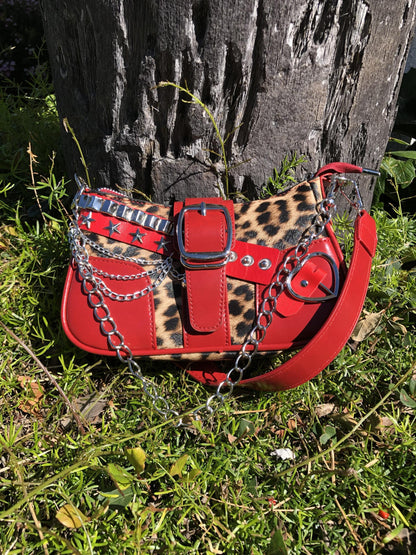 Run the Town y2k Red Shoulder Bag - Leopard Print