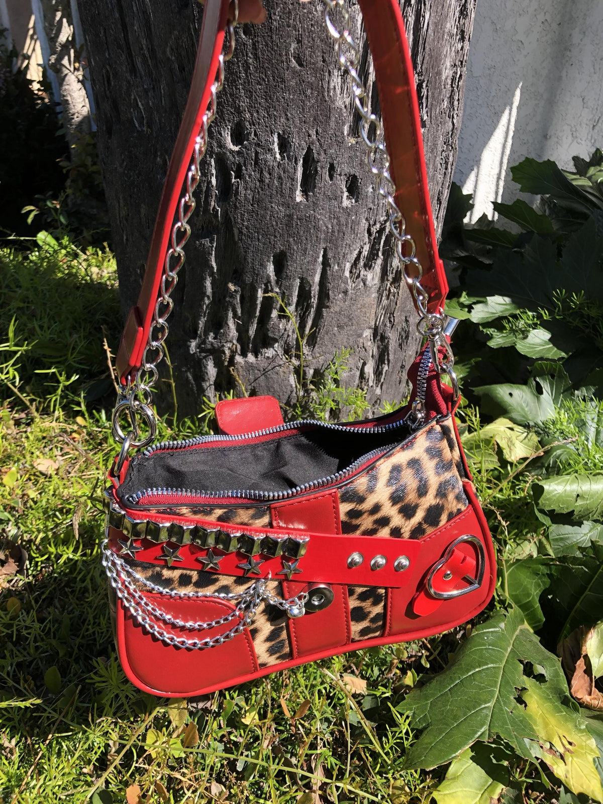 Run the Town y2k Red Shoulder Bag - Leopard Print