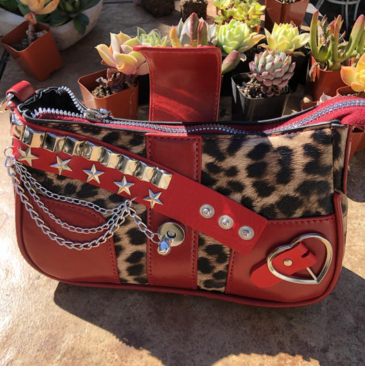 Run the Town y2k Red Shoulder Bag - Leopard Print