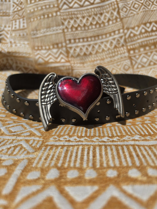 Dark Romance Winged Heart Statement Buckle |Studded Belt