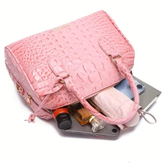 Embossed Crossbody Crocodile Bag | Pink | Luxury Texture | Daily Commute Bag