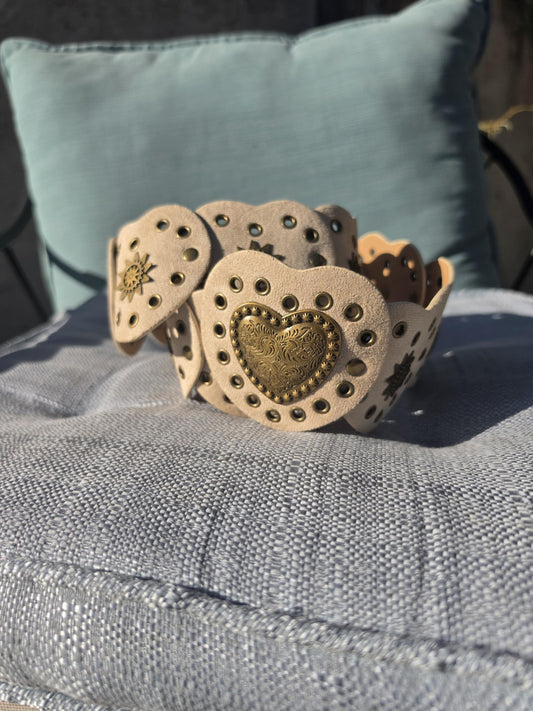 Heart Shaped Buckle Wide Y2K Waist Belt - BEIGE