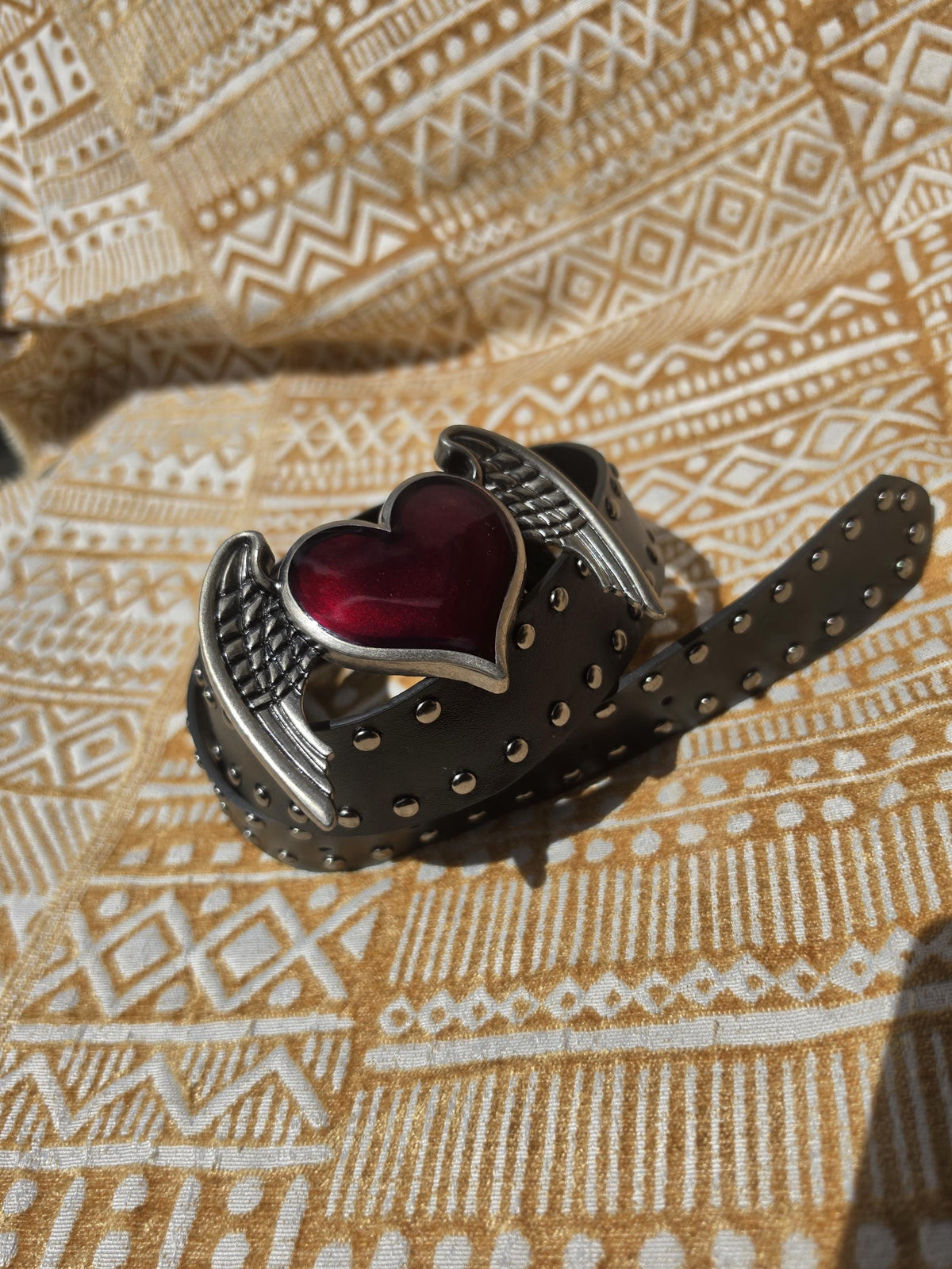 Dark Romance Winged Heart Statement Buckle |Studded Belt