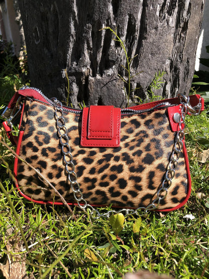 Run the Town y2k Red Shoulder Bag - Leopard Print