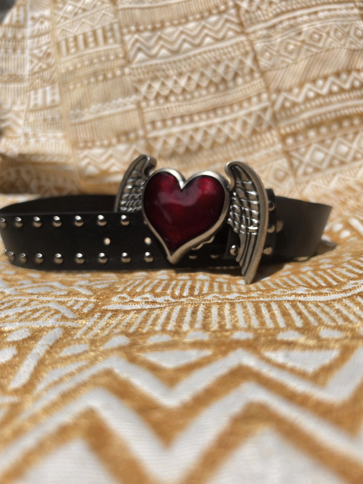 Dark Romance Winged Heart Statement Buckle |Studded Belt