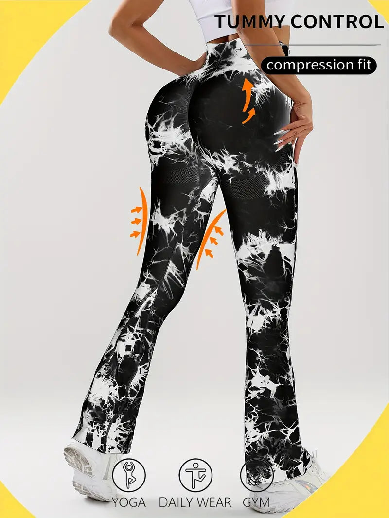 Abstract Tie-Dye Flare Yoga Pants