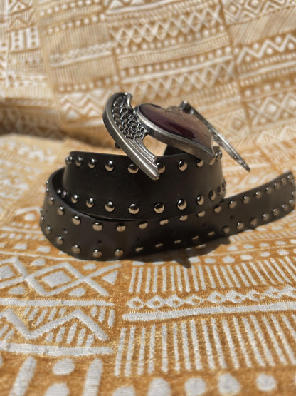 Dark Romance Winged Heart Statement Buckle |Studded Belt