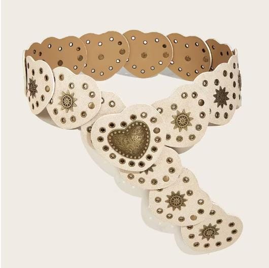 Heart Shaped Buckle Wide Y2K Waist Belt - BEIGE
