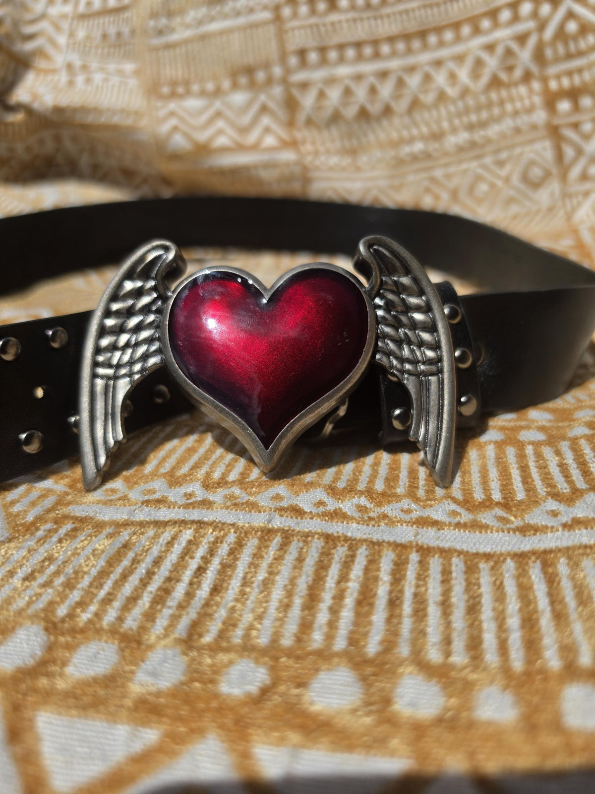 Dark Romance Winged Heart Statement Buckle |Studded Belt