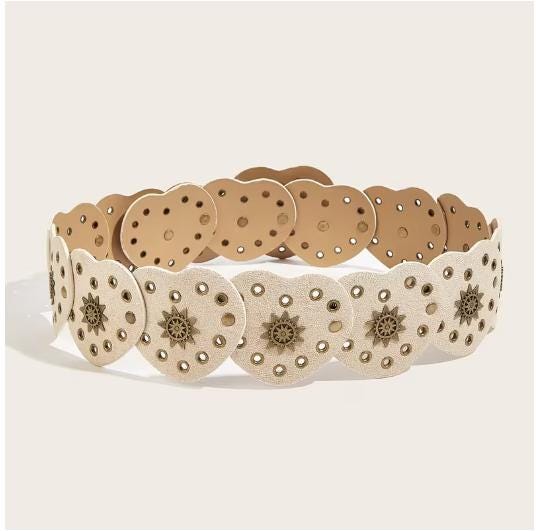 Heart Shaped Buckle Wide Y2K Waist Belt - BEIGE